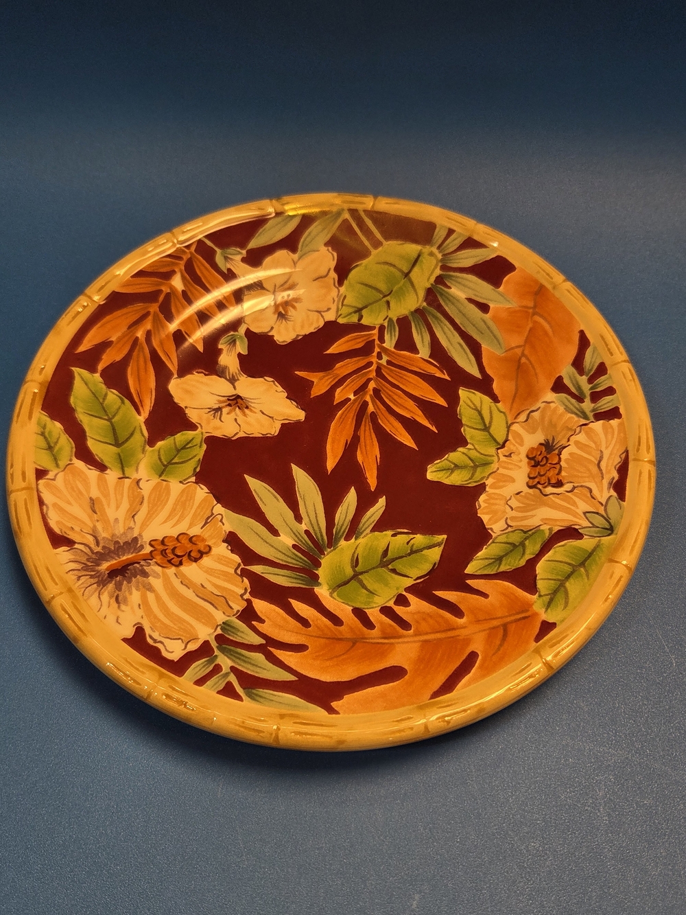Hand-Painted Floral Ceramic Serving Plate - Yellow & Green